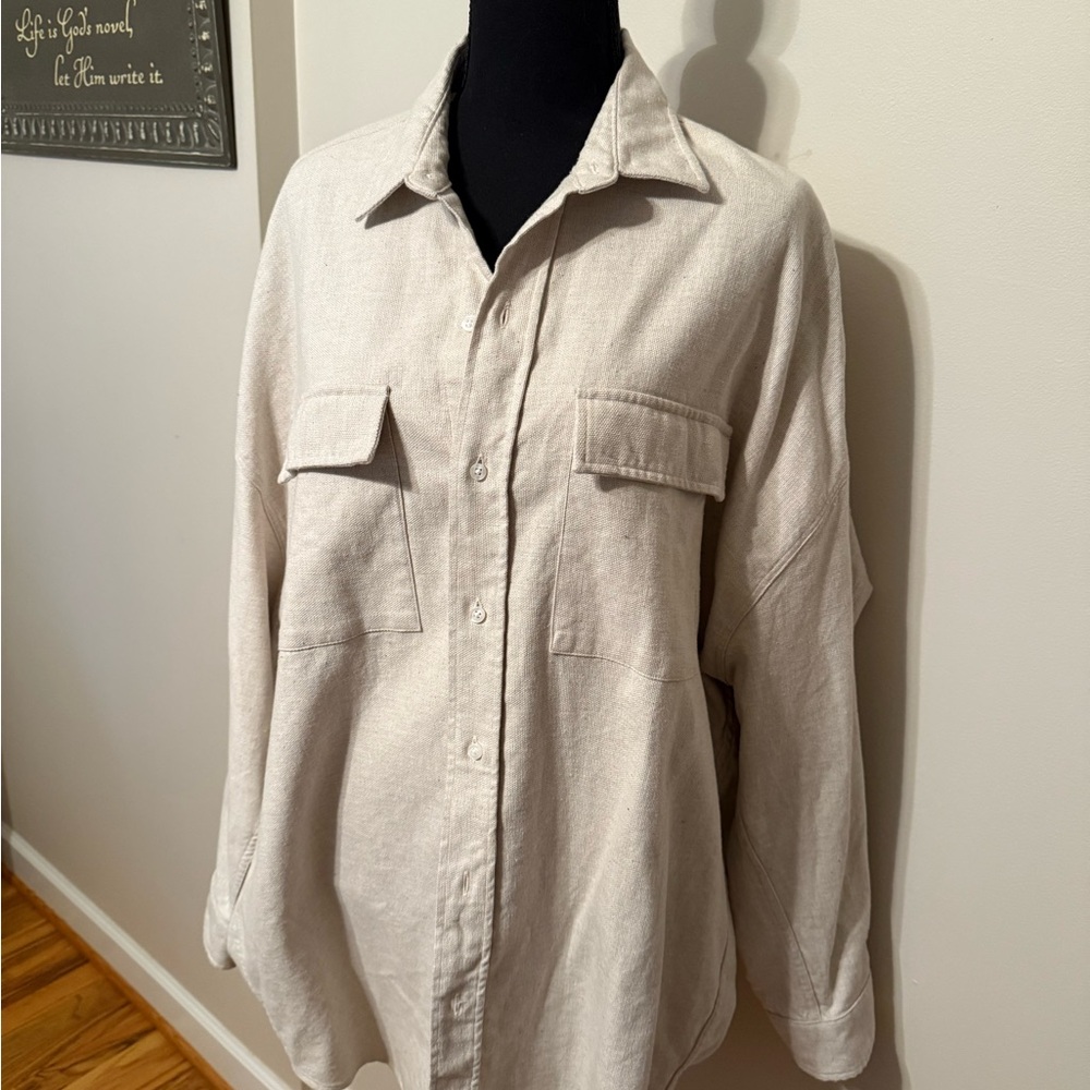 Frank & Eileen Cream Utility Jacket Cotton Blend